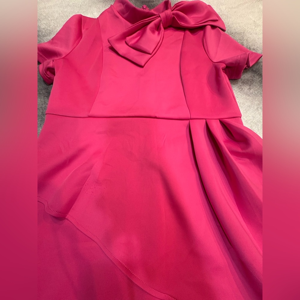 Women's Pink Peplum Midi Dress with Bow Neck - Picture 7 of 10